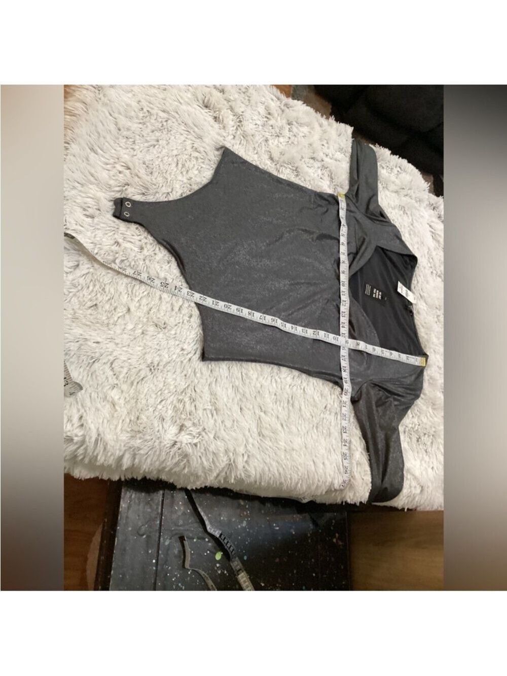 Express gray with black metallic body suit with twist front Woman’s size XL - Picture 9 of 12